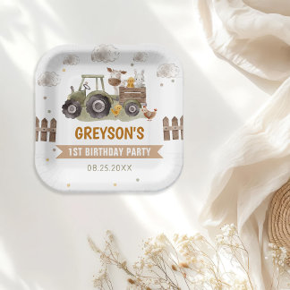 Assiettes En Carton Ferme de tracteur Animaux de fête d'anniversaire G
