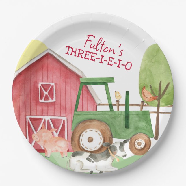 Assiettes En Carton Ferme de tracteur Plaques de fête d'anniversaire (Devant)