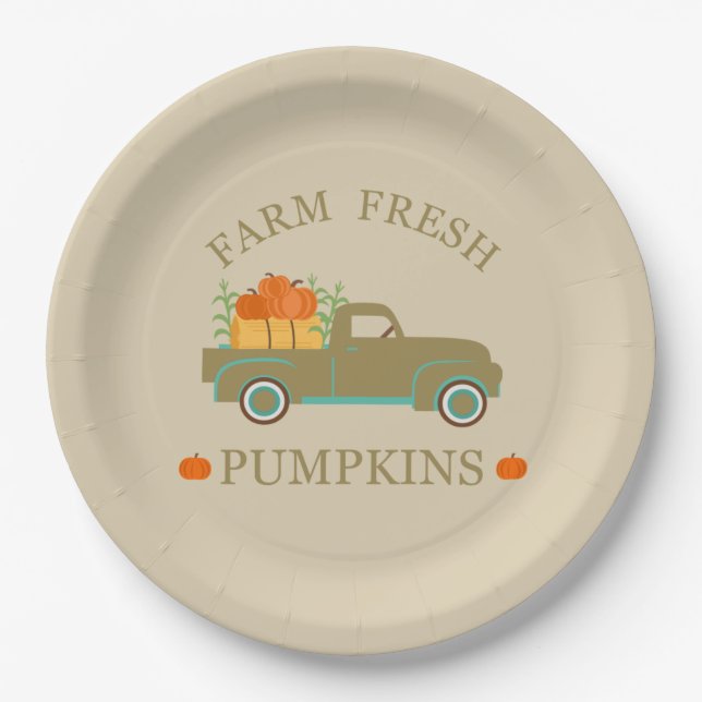 Assiettes En Carton ferme eau fraîche citrouilles automne (Devant)