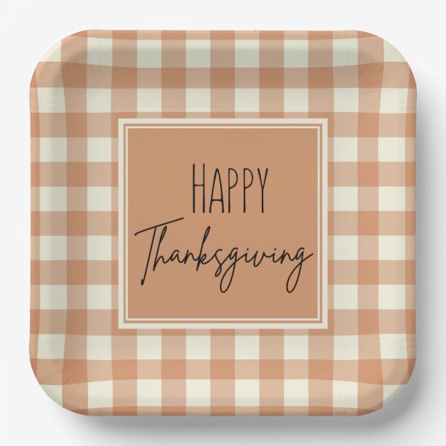 Assiettes En Carton Ferme moderne Bon thanksgiving Orange Plaid (Recto)