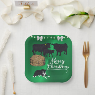 Assiettes En Carton Ferme Ranch Noir Angus Bovins Et Chiens Noël