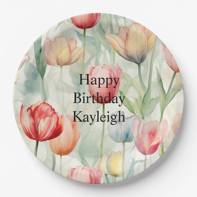 Assiettes En Carton Ferme Rouge Fleurs de tulipe jaune Anniversaire (Devant)