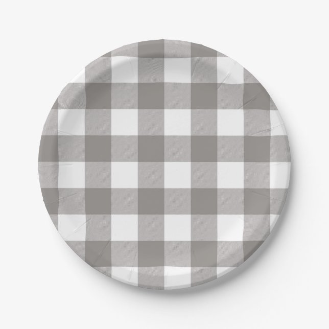 Assiettes En Carton Ferme Rustique Gris & Blanc Buffalo Plaid Carré (Devant)
