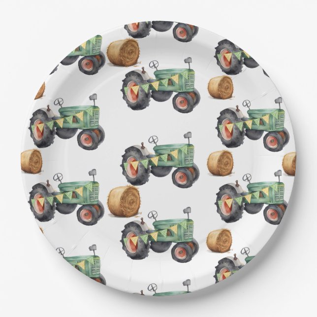 Assiettes En Carton Ferme Tracteur Garçons Anniversaire (Devant)
