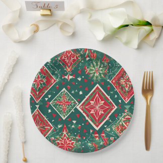 Assiettes En Carton Festif Charme géométrique Plaques en papier de Noë