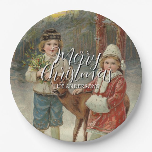 Assiettes En Carton Festif Joyeux Noël Enfants d'hiver (Devant)