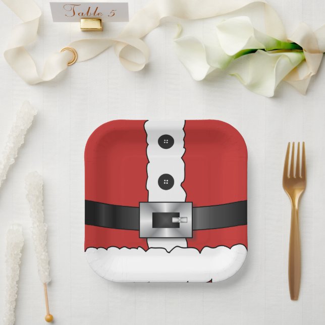 Assiettes En Carton Festif Retro noël costume rouge Santa Claus (Mariage)