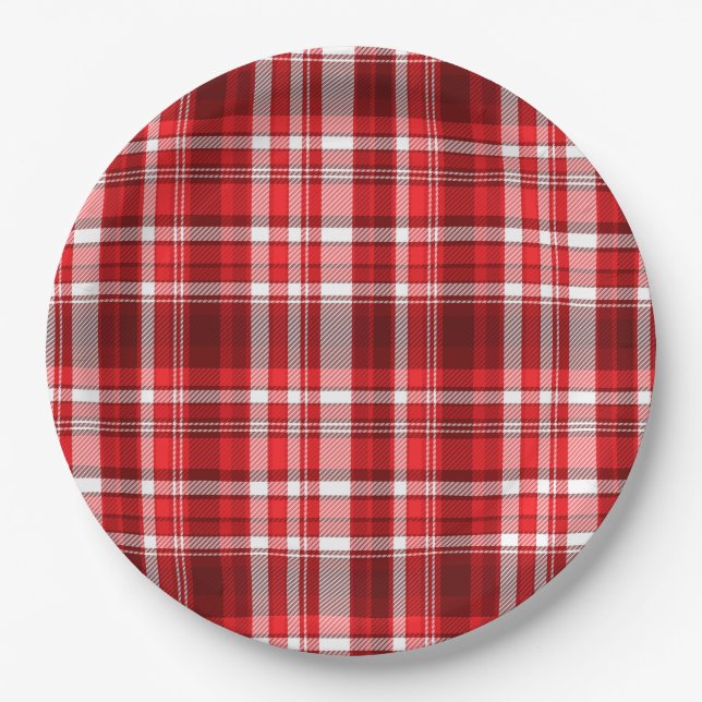 Assiettes En Carton Festif rouge et blanc plaid (Devant)