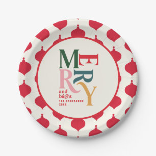 Assiettes En Carton Festif rouge vintage merry chritsmas fête de vacan