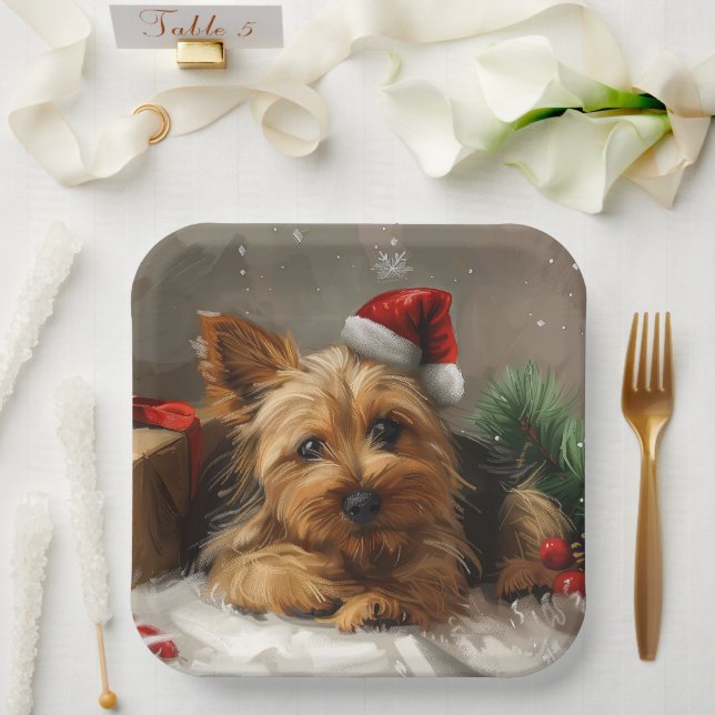 Assiettes En Carton Festival de Noël du chien Terrier australien (Mariage)