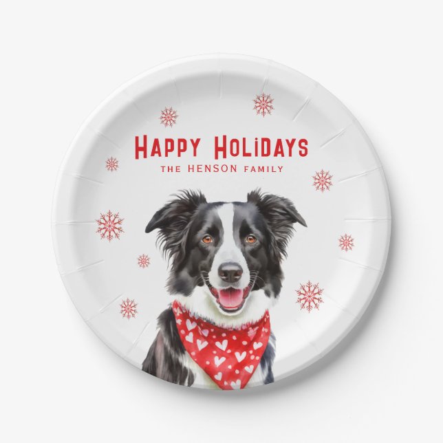 Assiettes En Carton Festive Border Collie Red Heart Bandana Christmas (Devant)