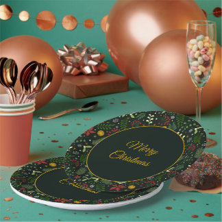 Assiettes En Carton Festive Botanical Merry Christmas Plate