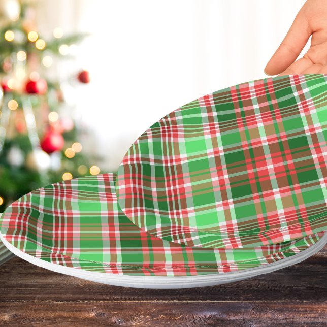 Assiettes En Carton Festive classique rouge vert blanc Noël Plaid (Créateur téléchargé)