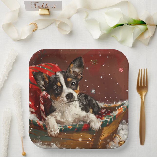 Assiettes En Carton Festive de Noël de chien de Rat Terrier (Mariage)