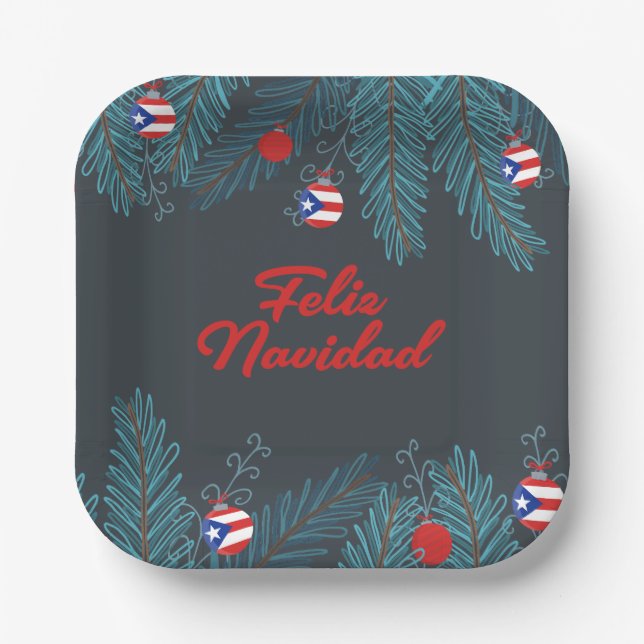 Assiettes En Carton Festive Feliz Navidad Puerto Rican (Recto)