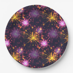 Assiettes En Carton Festive feux d'artifice des coeurs