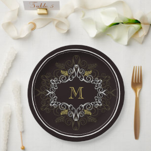 Assiettes En Carton Festive Foliage Déco Cadre Monogram Classy Holiday