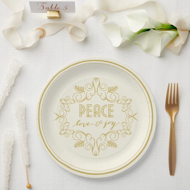 Assiettes En Carton Festive Foliage Deco Peace Love Joy Festive (Mariage)