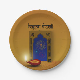 Assiettes En Carton Festive Happy Diwali Fireworks - Plaque en papier