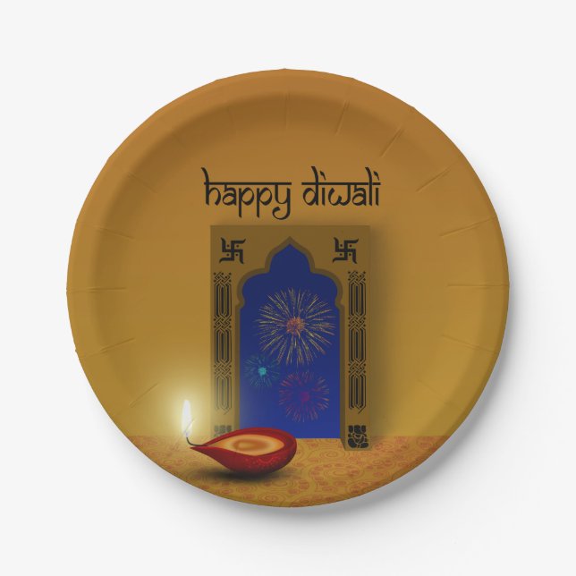Assiettes En Carton Festive Happy Diwali Fireworks - Plaque en papier (Devant)