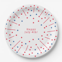 Assiettes En Carton Festive Happy Juillet 4 Feu d'artifice et Stars Pa