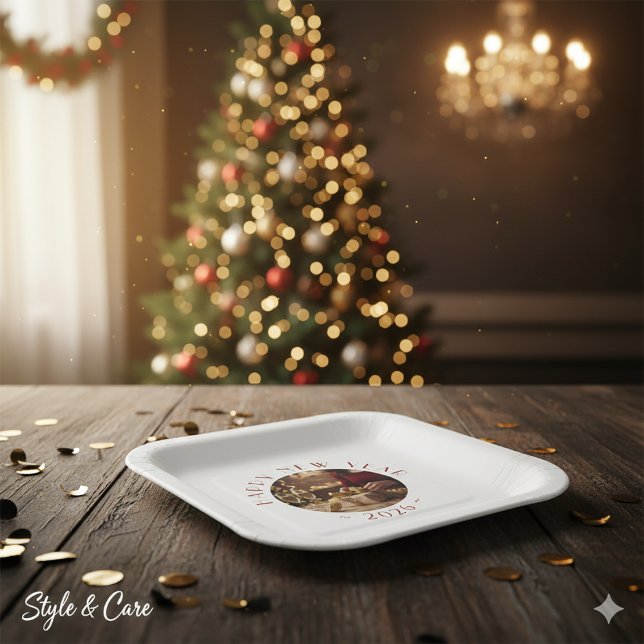 Assiettes En Carton Festive Happy New Year Custom Photo Text Party (Festive Happy New Year Custom Photo Text Party Paper Plates)