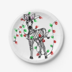 Assiettes En Carton Festive Holiday Zebra, lumières scintillantes
