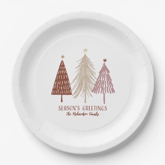 Assiettes En Carton Festive Joyeuses Fêtes Joyeux arbres de Noël (Devant)