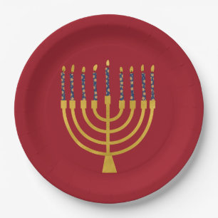 Assiettes En Carton Festive Menorah Hanoukka Bougies Bleues Élégant