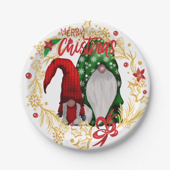 Assiettes En Carton Festive Noël Gnomes (Devant)