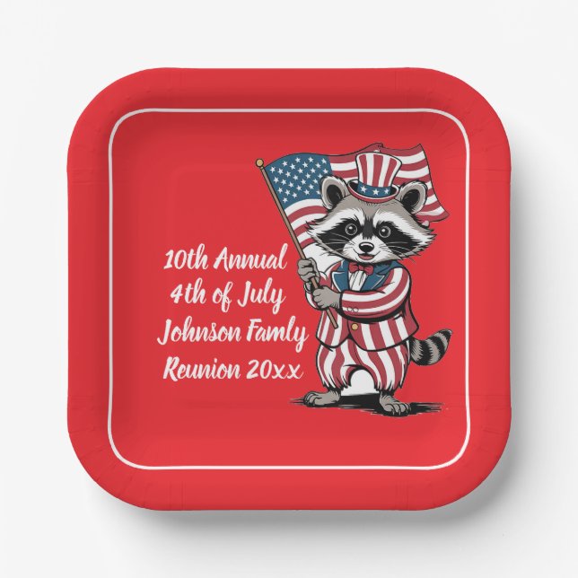 Assiettes En Carton Festive Raccoon 4 juillet Célébration (Recto)