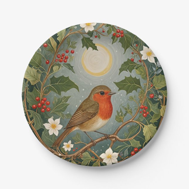 Assiettes En Carton Festive Robin et Holly (Devant)