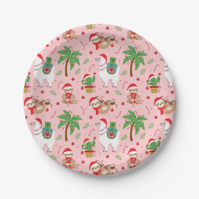 Assiettes En Carton Festive Sloths and Llamas Motif de vacances (Devant)