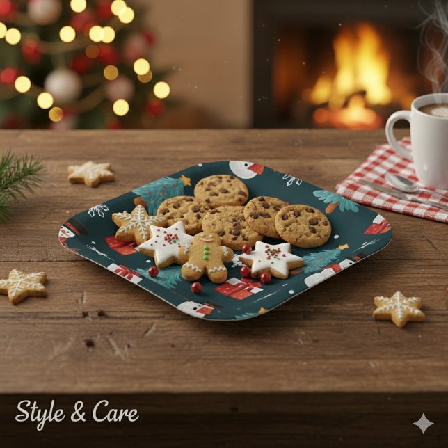 Assiettes En Carton Festive Snowmen Christmas Trees Holiday Gift Sqr (Festive Snowmen Christmas Trees Holiday Gift Squire Paper Plates)