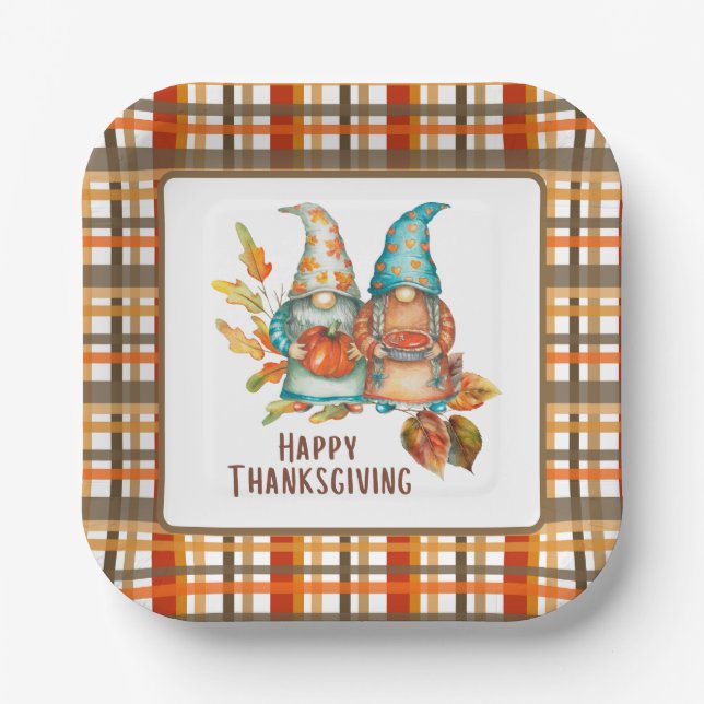 Assiettes En Carton Festive Thanksgiving Gnomes (Recto)