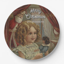 Festive Vintage fille Père Noël plaque de poupée