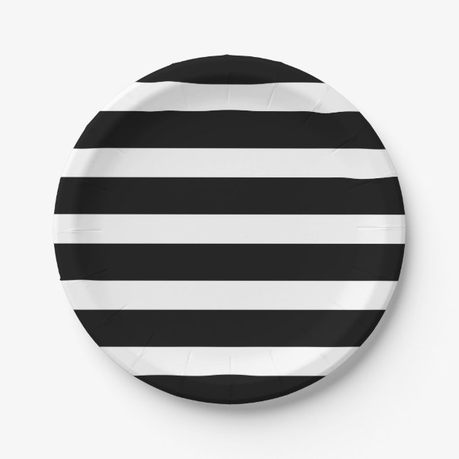 Assiettes En Carton Fête à rayures noir et blanc chic moderne (Devant)
