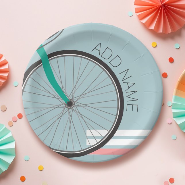 Assiettes En Carton Fête à thème de vélo avec texte personnalisé (Party Plate with a Bike Theme)