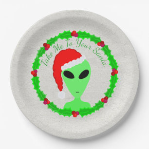 Assiettes En Carton Fête Alien Père Noël Holly Wreath