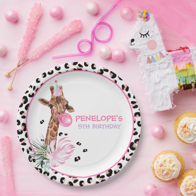 Assiettes En Carton Fête Animaux Wild Safari Rose Fille Anniversaire (Fête)