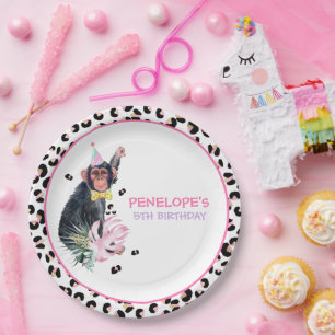 Assiettes En Carton Fête Animaux Wild Safari Rose Fille Anniversaire