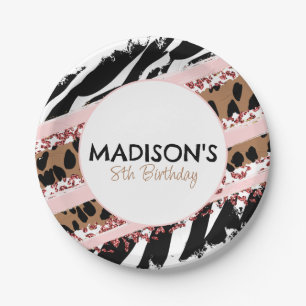 Assiettes En Carton Fête Animaux Wild Safari Rose fille Anniversaire