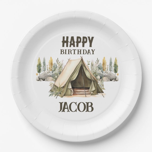 Assiettes En Carton Fête Anniversaire de enfant d'aventure de camping (Devant)