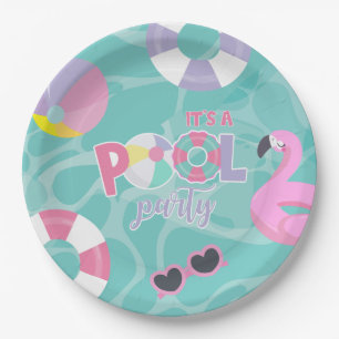 Assiettes En Carton Fête au bord de la piscine Fille Rose et Violet An
