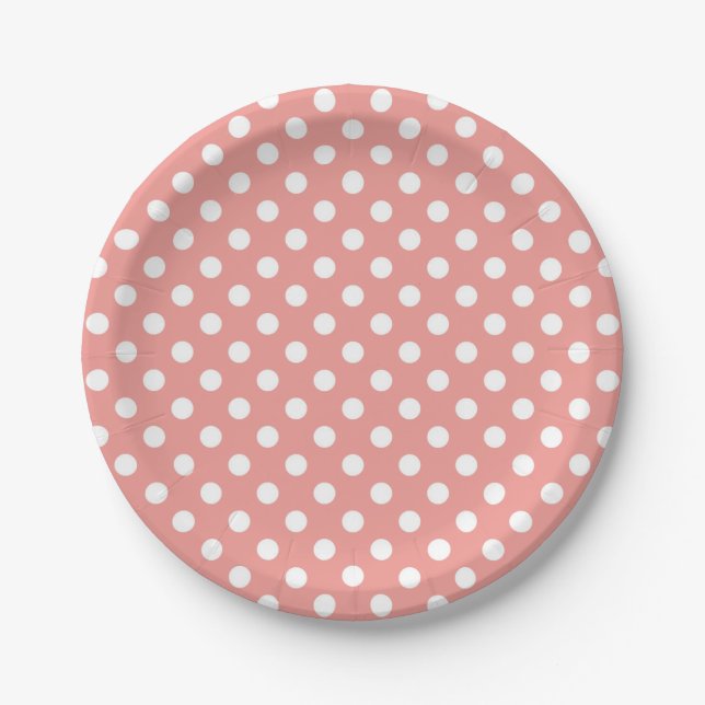 Assiettes En Carton Fête aux pois rose et blanc (Devant)