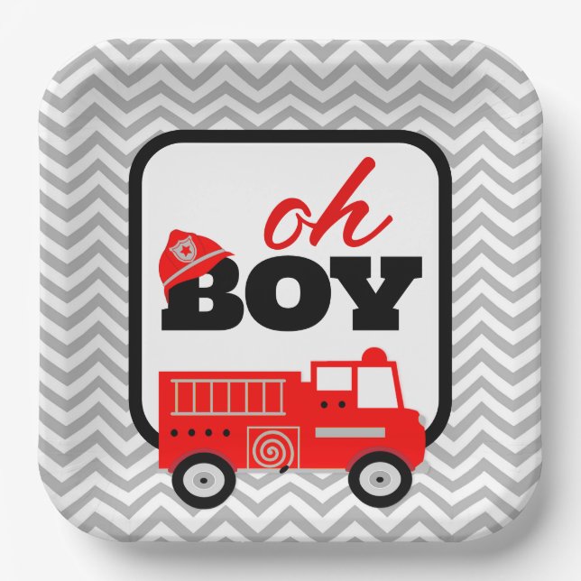 Assiettes En Carton Fête Baby shower de garçon de camion (Recto)