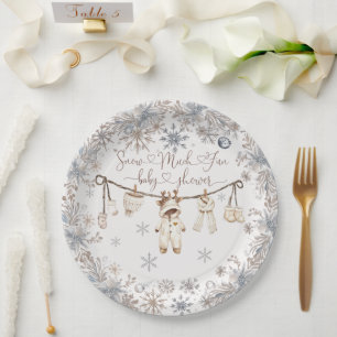 Assiettes En Carton Fête bébé Fun neige d'hiver