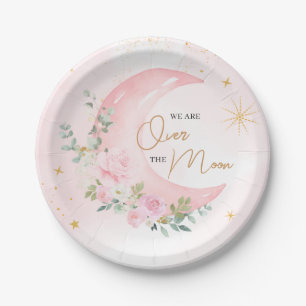 Assiettes En Carton Fête bébé Rose Lune et Étoiles