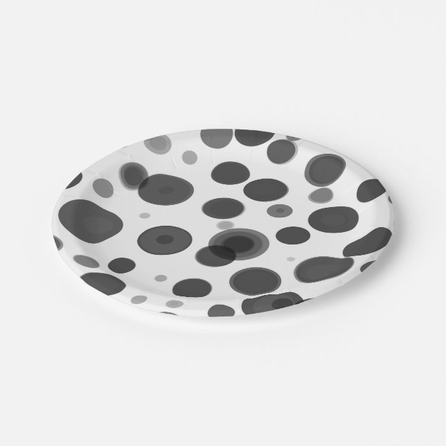 Assiettes En Carton Fête Bulles Noir Blanc Moderne à pois (Angle)