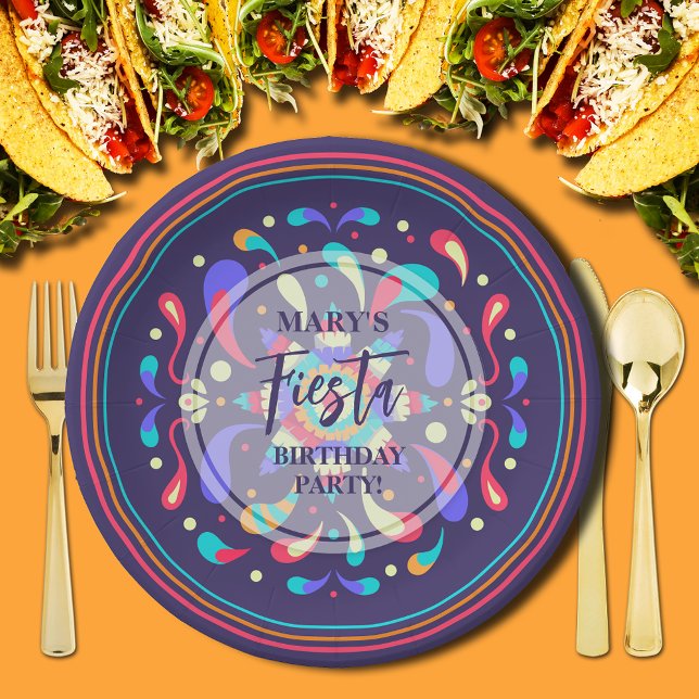 Assiettes En Carton Fête Colorée Bleue (Colorful Fiesta Blue Birthday Paper Plates)